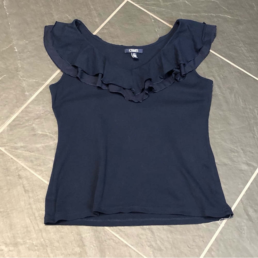 Knit Top With Ruffle Navy Chaps Size L
